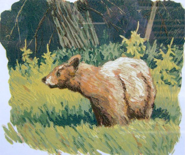 Leon Loughridge Printmaking Brown Bear Woodblock Print