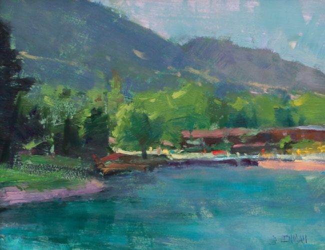 Bill Inman Painting Lakeside View Oil on Board
