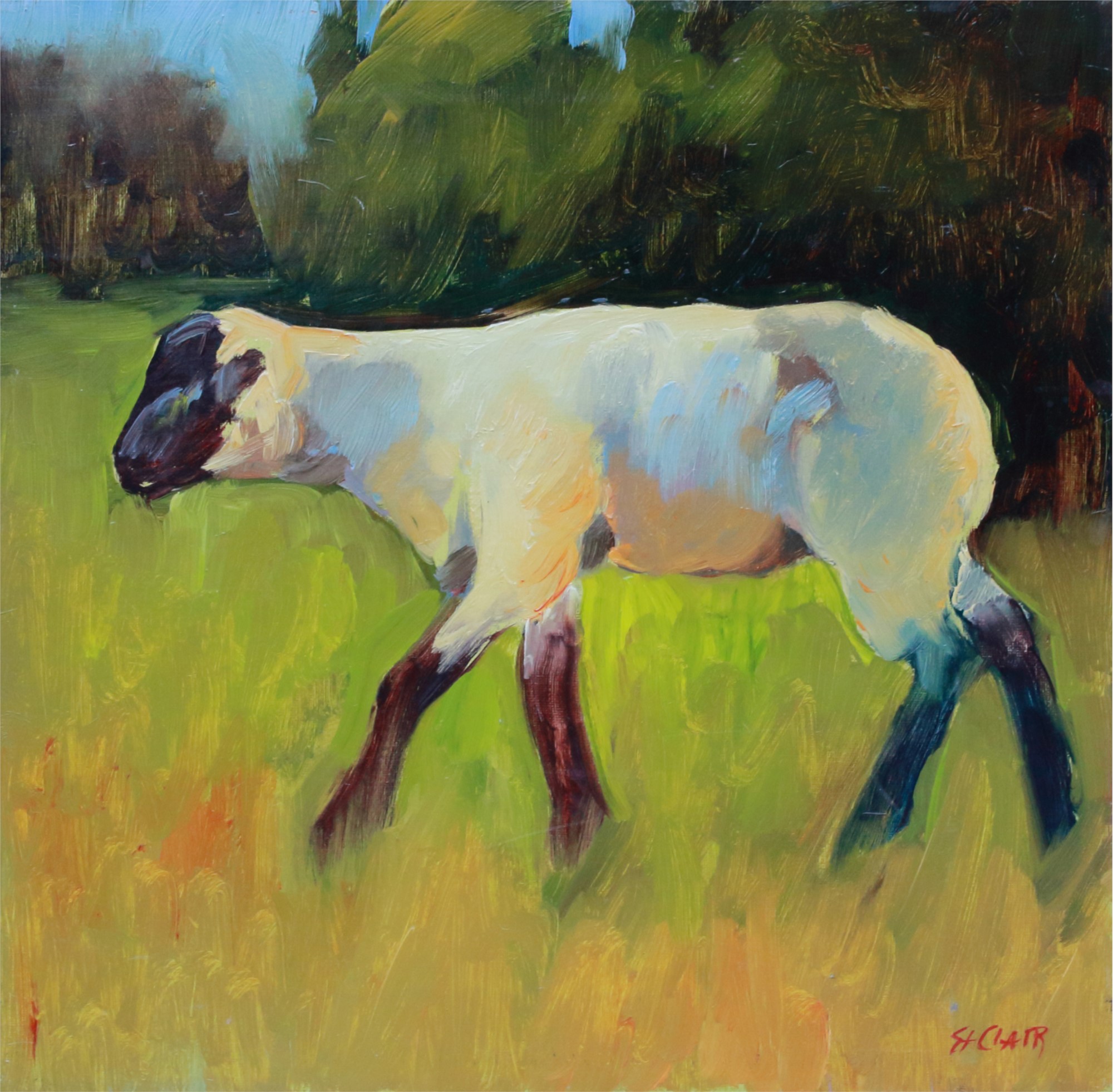 Linda St. Clair Painting Little Lamb Oil On Canvas