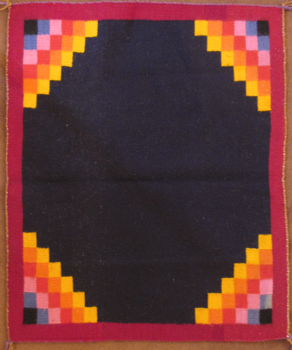 Navajo Weaving Textiles Navy Blue Black with 4 Colors in Corners Weaving