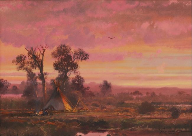 Michael Coleman Painting Sunset Camp Oil on Board