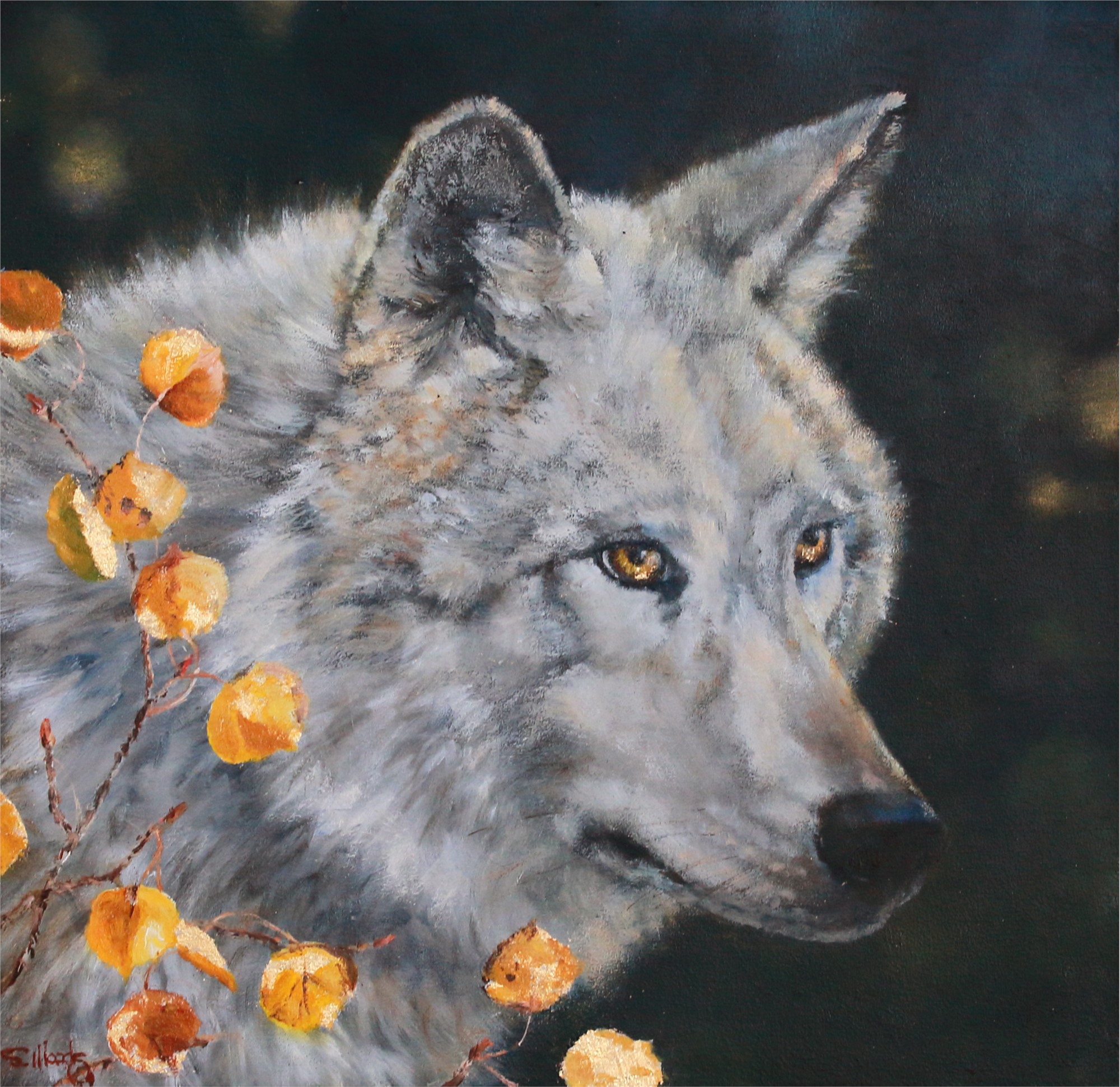Wolves original mixed media oil painting on 12 x 9 canvas board