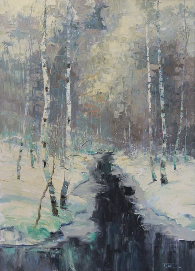 Troy Collins Painting Winter Creek Oil on Canvas