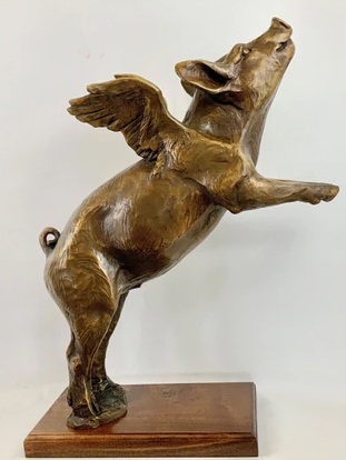 Margery Torrey Sculpture When Pigs Fly - Little Dreamer Bronze