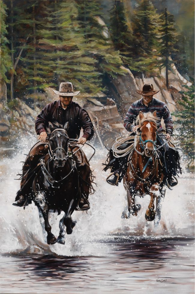Paul Van Ginkel Painting Playing in the Highwood Oil on Canvas