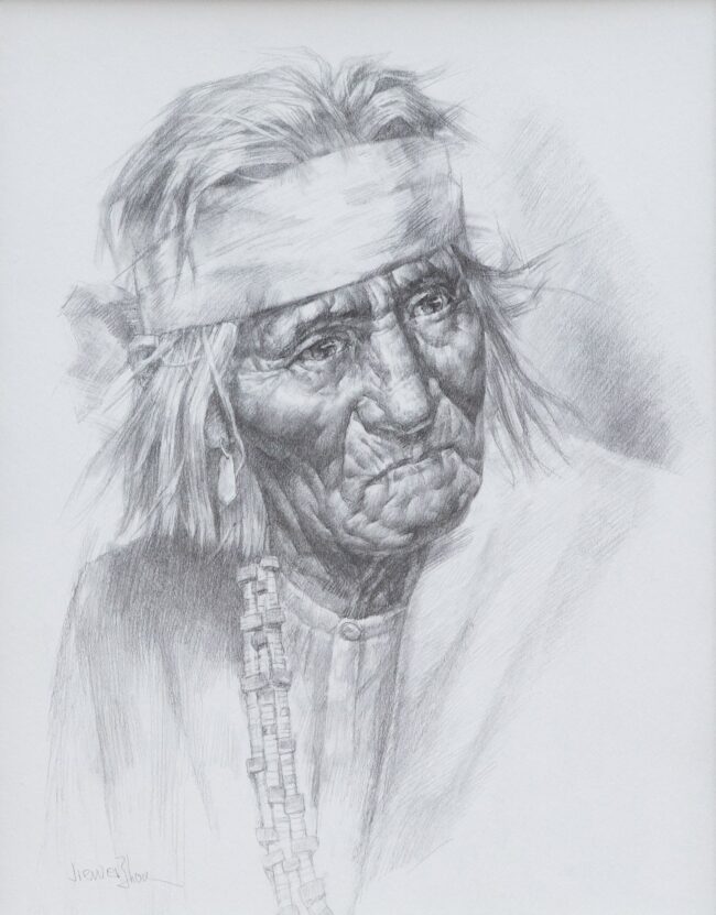 Jie Wei Zhou Drawing Navajo Elder Pencil on Paper