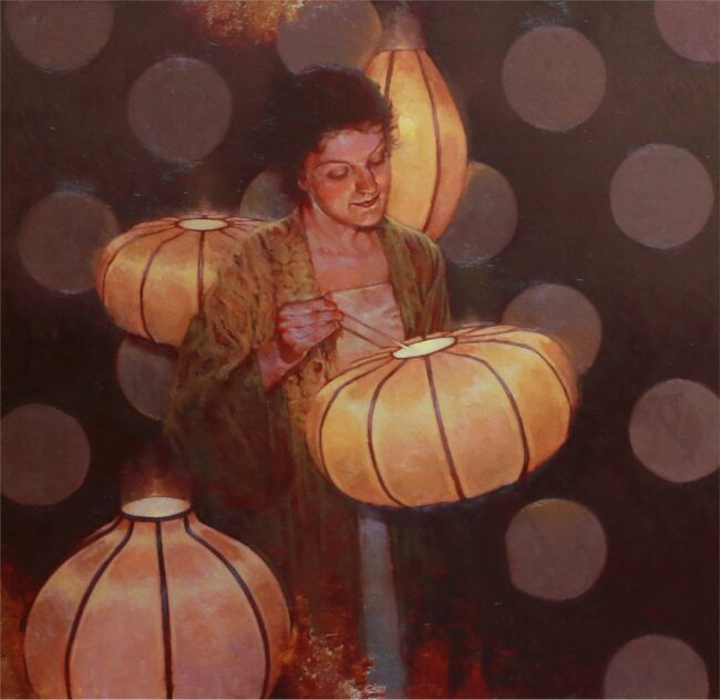 Joseph Lorusso Painting Japanese Lanterns Oil on Panel