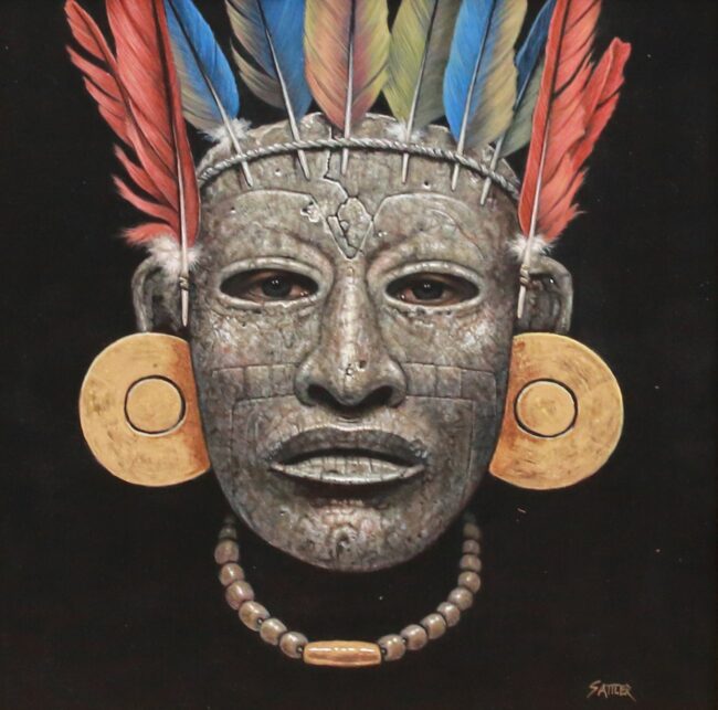 Kirby Sattler Painting Rostro de Teotihuacan Acrylic on Panel