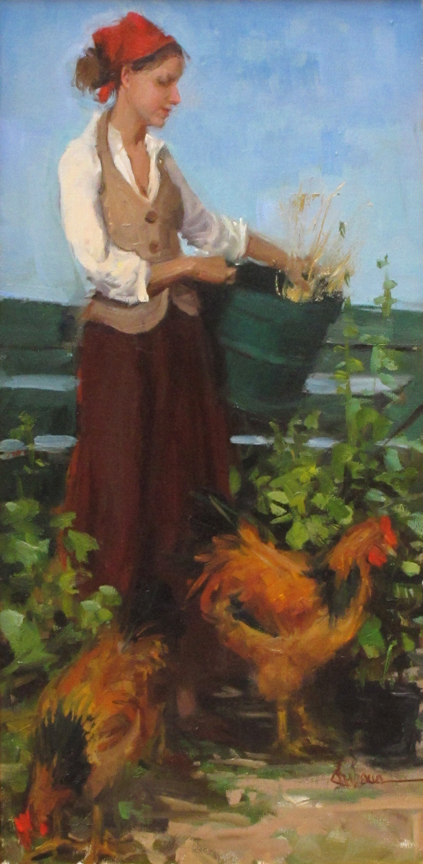 Nancy Chaboun Painting Counting Her Chickens Oil on Canvas