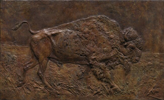 Walter Matia Sculpture Bison Relief Bronze