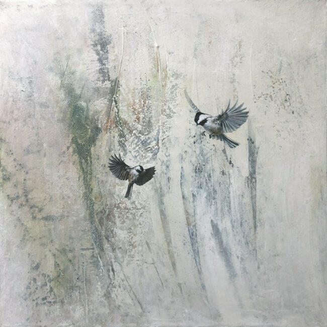 Greg Ragland Painting Chickadee's Acrylic on Canvas