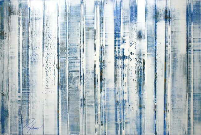 Greg Ragland Painting Parallel Layers Number 07 Blue Acrylic and Mixed Media on Panel