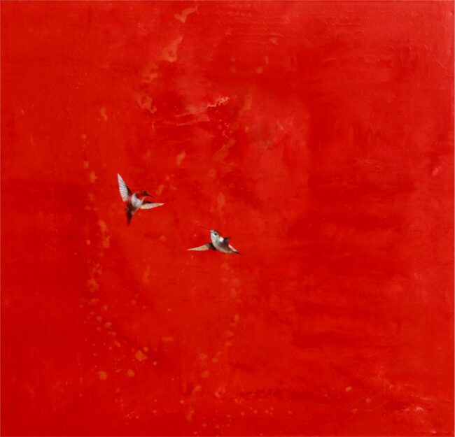 Greg Ragland Painting Red & Orange Around A Couple of Rufous Acrylic on Canvas