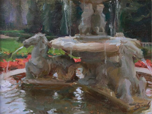Jared Brady Painting Afternoon at the Fountain Oil on Linen