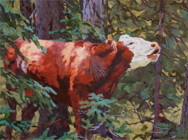 Dean St. Clair Painting Mooing Cow Oil on Canvas