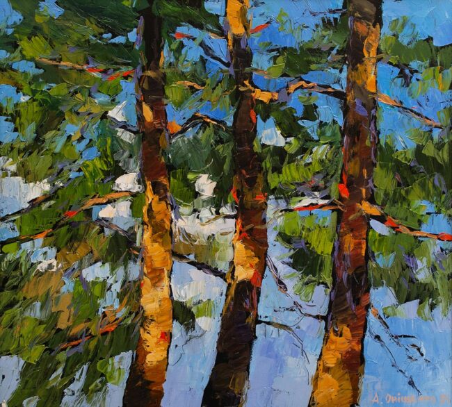 Alexandr Onishenko Painting Pine Trees Oil on Canvas