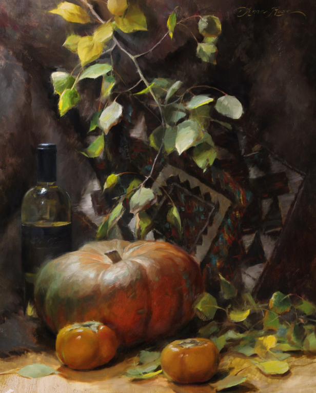 Anna Rose Bain Painting Pumpkin and Persimmons Oil on Linen