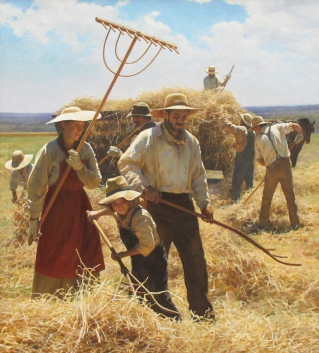 Benjamin Wu Painting Load Up The Hay Wagon Oil on Linen