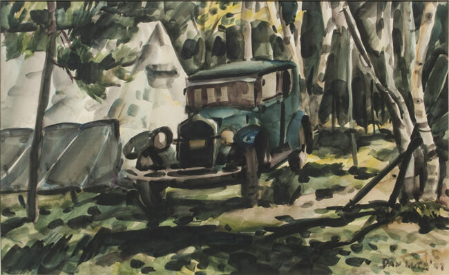 Dan Lutz Painting Birch Wood Campsite Watercolor