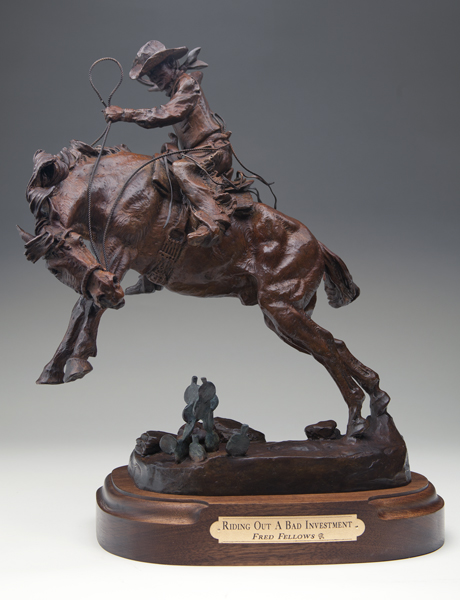 Fred Fellows CA Sculpture Riding Out A Bad Investment Bronze