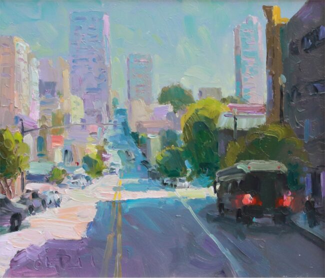 Gregory Packard Painting City Sunshine Oil on Panel