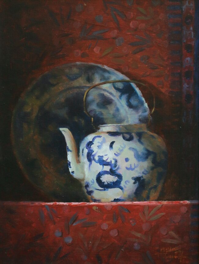 Jie Wei Zhou Estate Painting Tea Pot Oil on Canvas