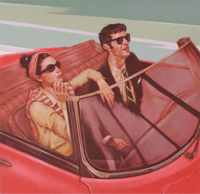 Joseph Lorusso Painting Couple In The Red Convertible Oil on Panel