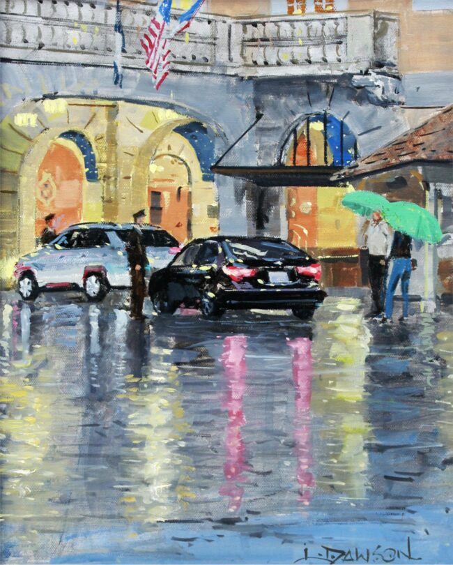 Lindsay Dawson Painting Arriving in Light Rain Oil on Canvas