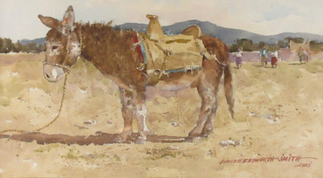 Lowell Ellsworth Smith Painting Burrow with Homemade Saddle Watercolor