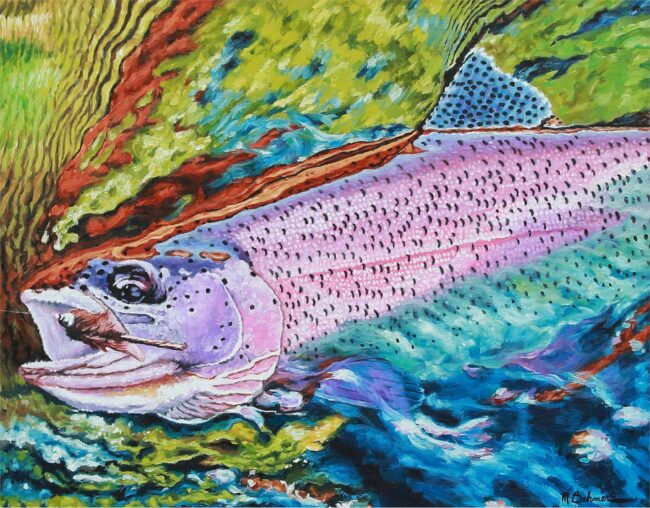 Mark Behmer Painting Working The Current - Rainbow Trout Oil on Linen
