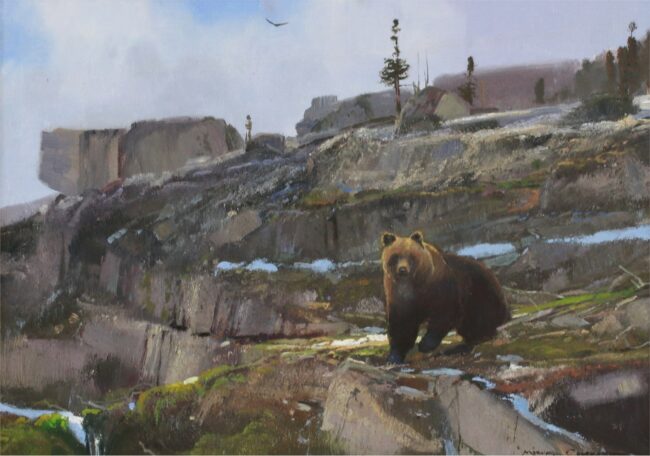 Michael Coleman Painting Grizzly on Polo Pass Oil on Board