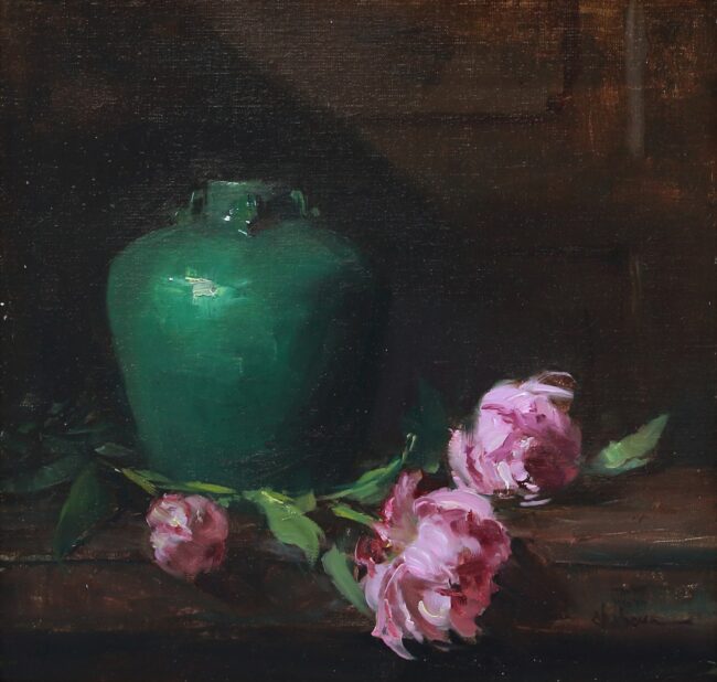 Nancy Chaboun Painting Ming Vase and Peonies Oil on Board