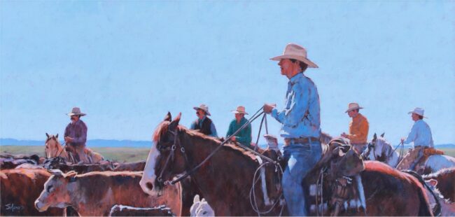 Nathan Solano Painting Southern Colorado Cowboys Oil on Board