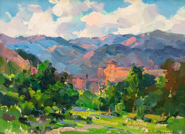 Ovanes Berberian Painting Broadmoor Mountains Oil on Panel