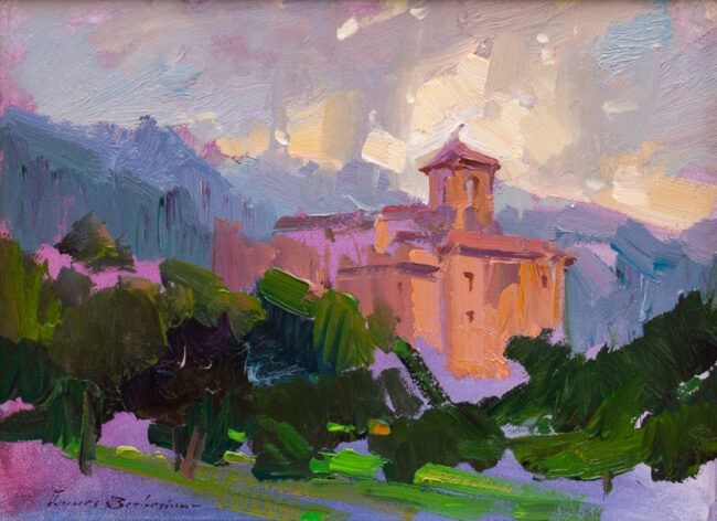 Ovanes Berberian Painting Passing Storm at Broadmoor Oil on Panel