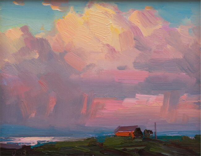 Ovanes Berberian Painting Thunderstorm Cloud at Sunset Oil on Panel