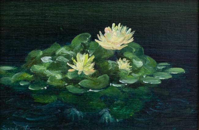 Sarah Phippen Painting Water Lilies Oil on Board