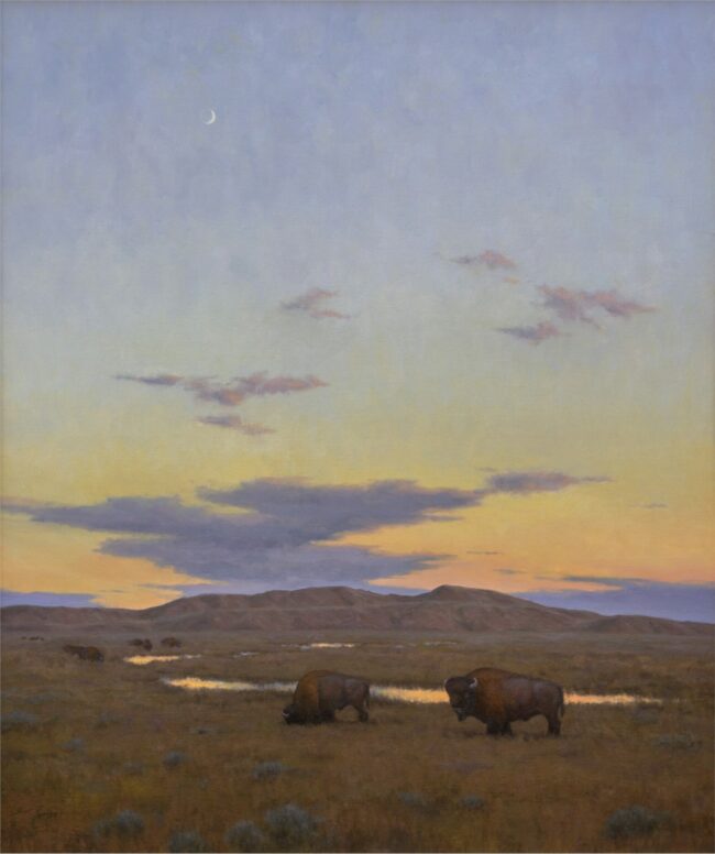 Scott Yeager Painting Waxing Crescent & Buffalo Oil on Canvas