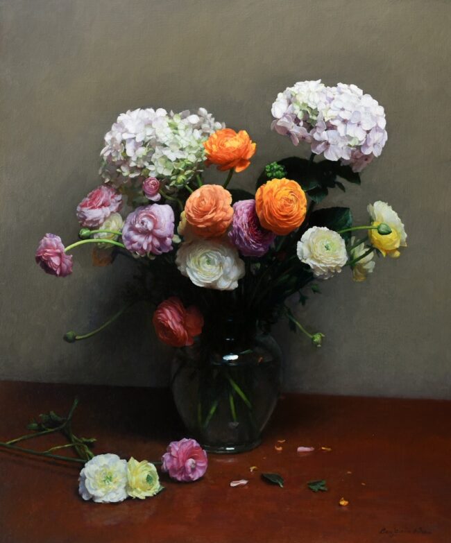 Benjamin Wu Painting Flowers Oil on Canvas