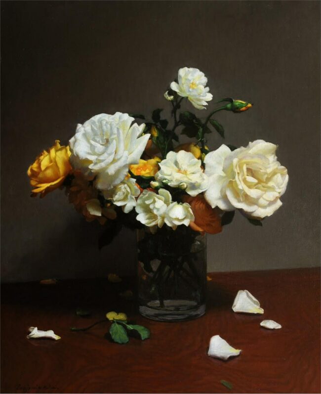 Benjamin Wu Painting Roses Oil on Canvas