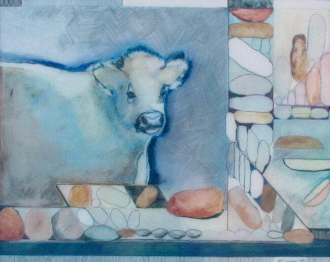 Fay Golson Painting Steak and Potatoes Mixed Media
