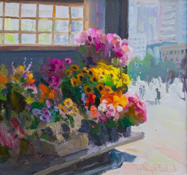 Gregory Packard Painting Flower Stand Oil on Panel