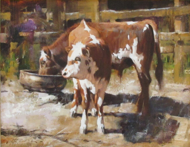Howard Rogers Painting Jim's Calves Oil on Canvas