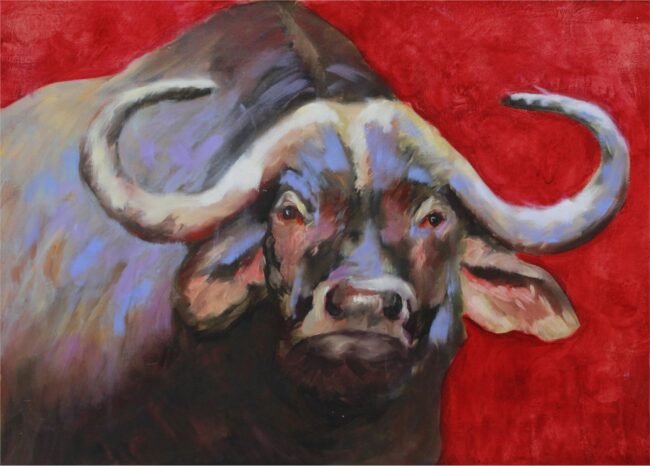 Linda St. Clair Painting Cape Buffalo Oil on Canvas