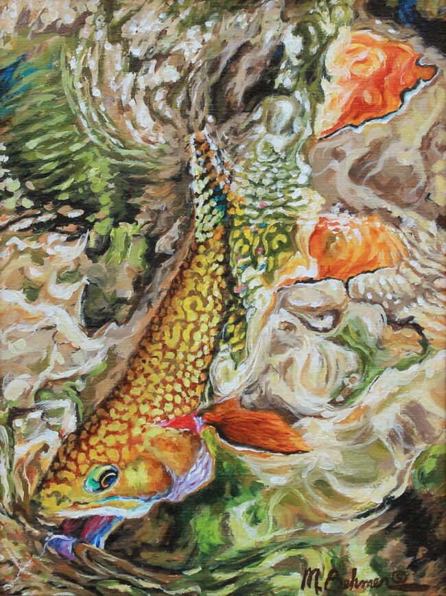 Mark Behmer Painting Working The Current - Brookie On Line #2 Oil on Linen