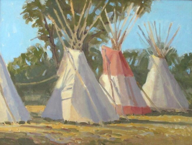 Mel Fillerup Painting The Red Teepee - Crow Indian Fair Oil on Canvas