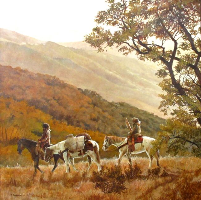 Robert Dorman Painting Trapper's Morning Oil on Canvas
