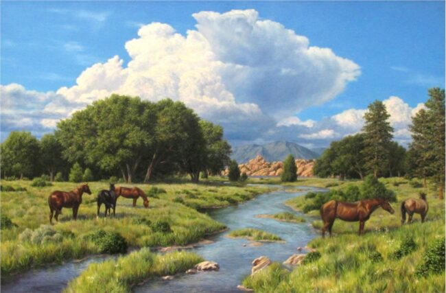 Steve Clement Painting Over the River Oil on Canvas
