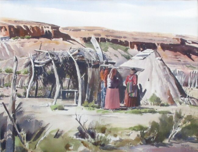 James Boren Painting Navajo Adobes Watercolor