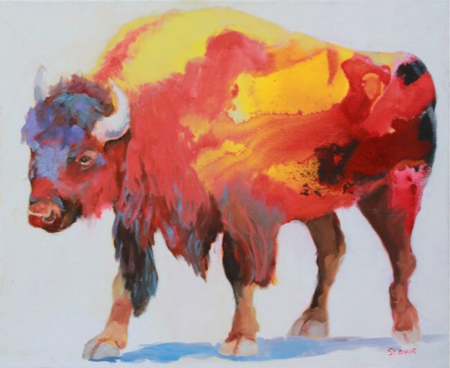 Linda St. Clair Painting Fire Bison Oil on Canvas